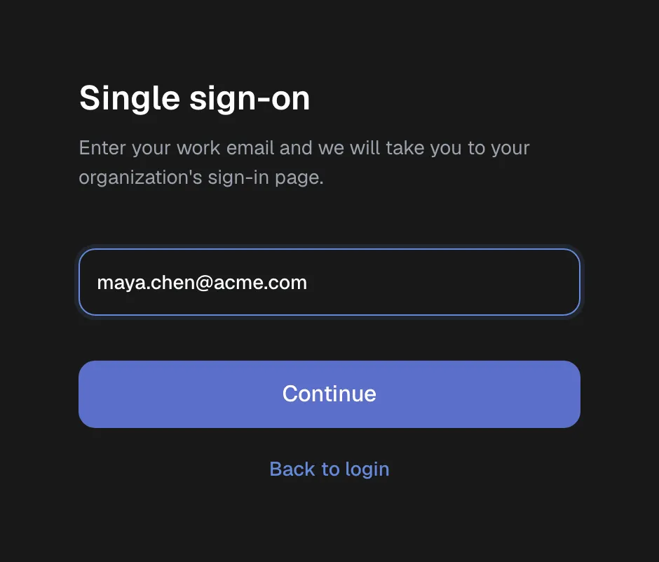 Single sign-on step on the Cryptonly sign-in page, asking for a work email.